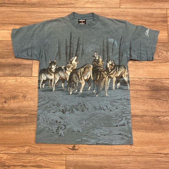 Vintage Other - Vintage 90s Habitat Wolf Nature Wrap Around Signal Sport T Shirt Size Medium